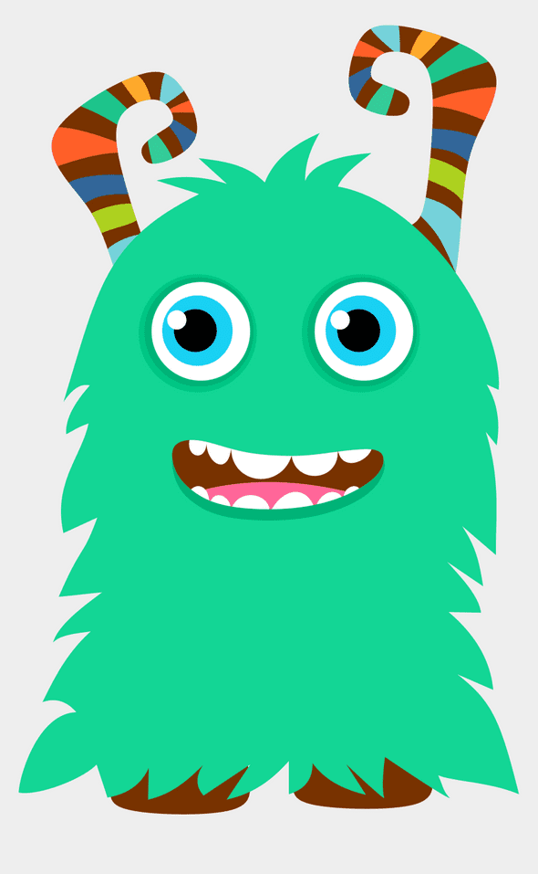 Bright green monster with striped, colorful horns